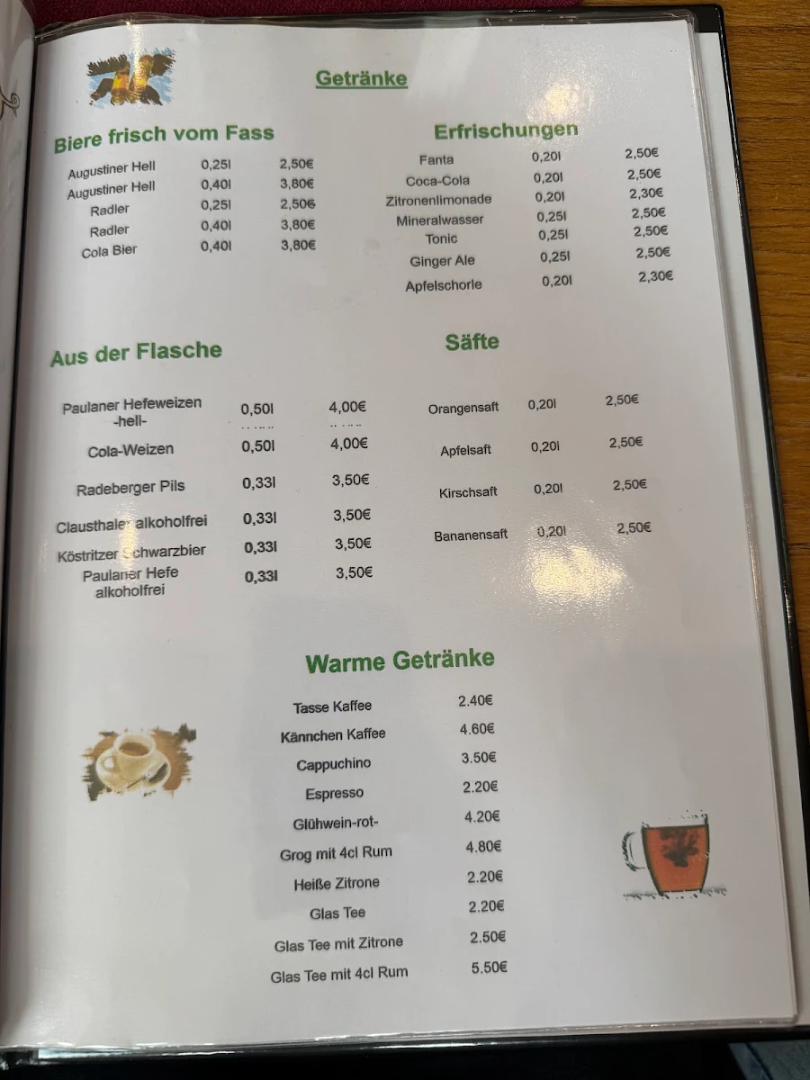 Speisekarte, Gasthaus Pension Lindenhof