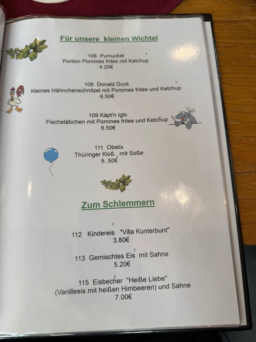 Speisekarte, Gasthaus Pension Lindenhof