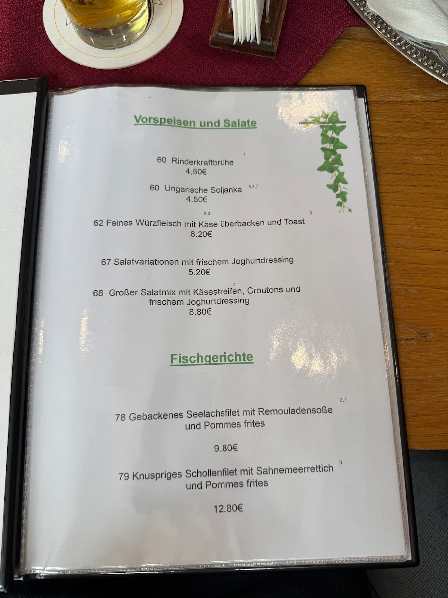 Speisekarte, Gasthaus Pension Lindenhof