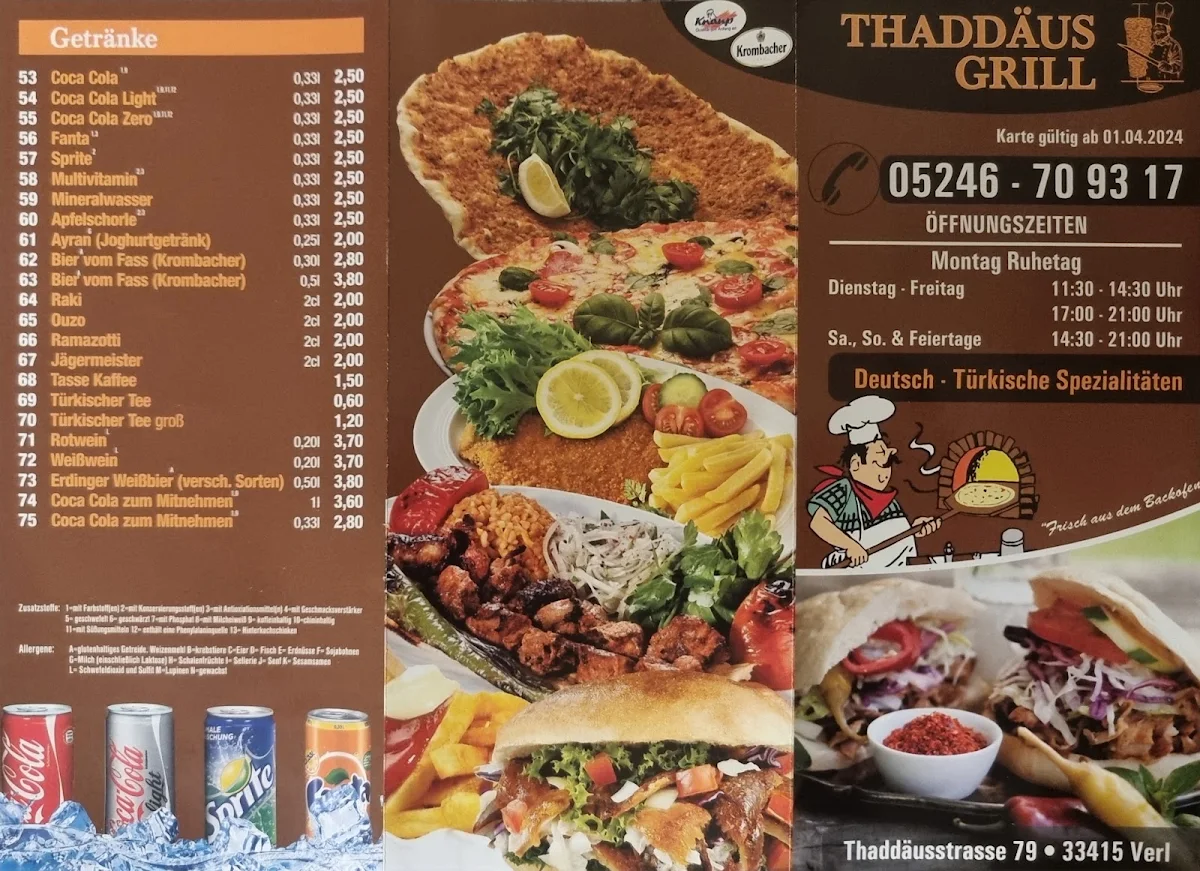 Speisekarte, Thaddäus-Grill