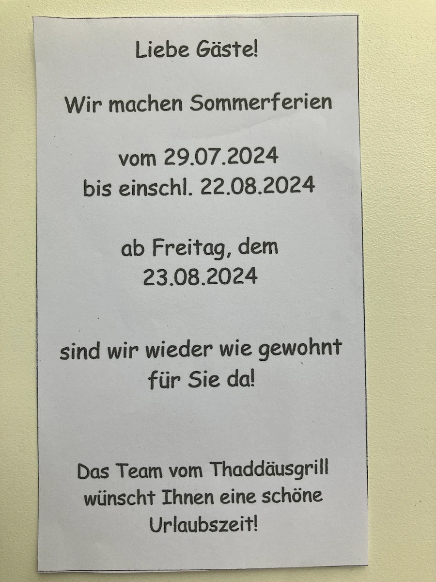 Speisekarte, Thaddäus-Grill