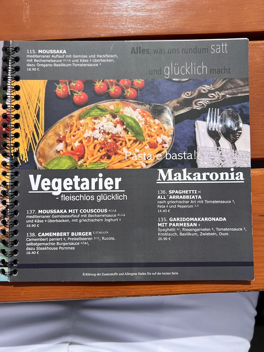 Speisekarte, Restaurant Malvasia
