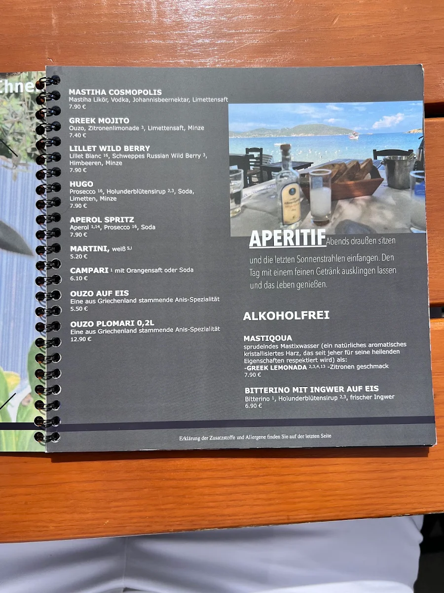 Speisekarte, Restaurant Malvasia
