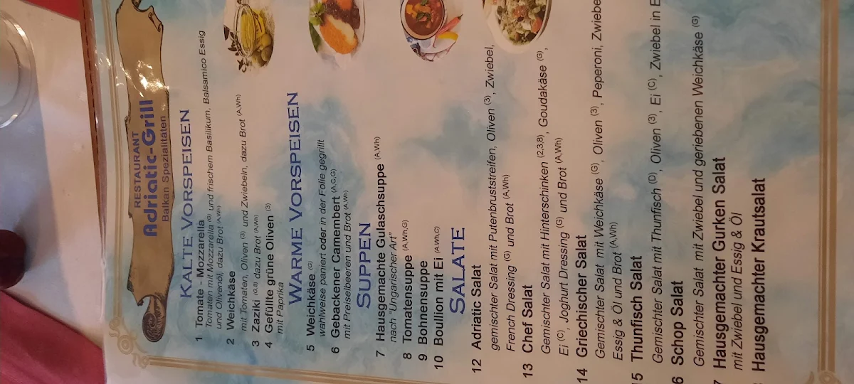 Speisekarte, Adriatic Grill