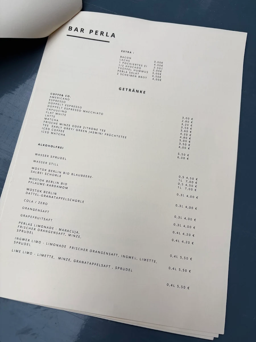 Speisekarte, BAR PERLA