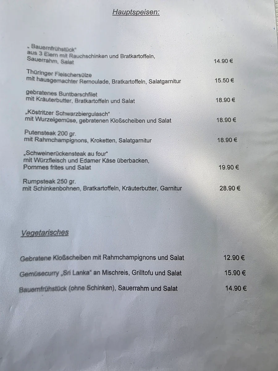 Speisekarte, Gasthaus "Am Borntal"