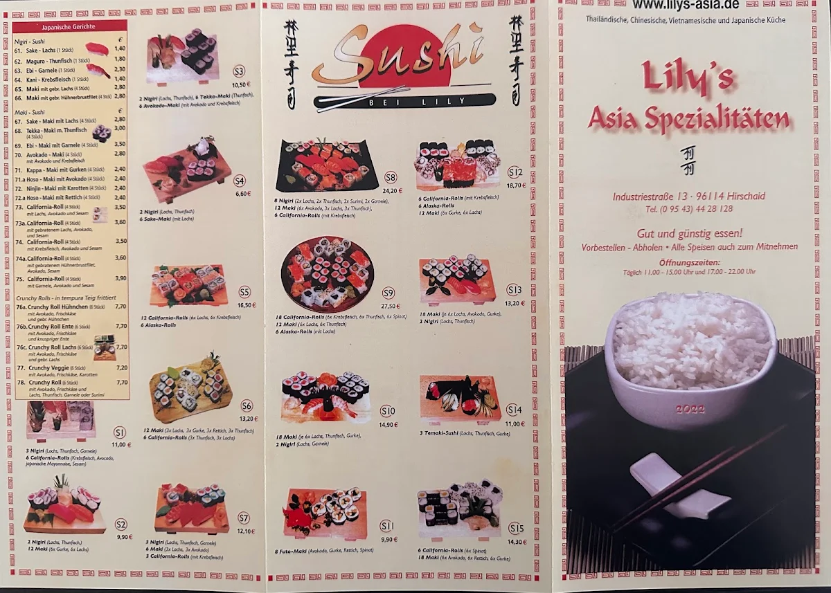 Speisekarte, Lily's Asia Spezialitäten