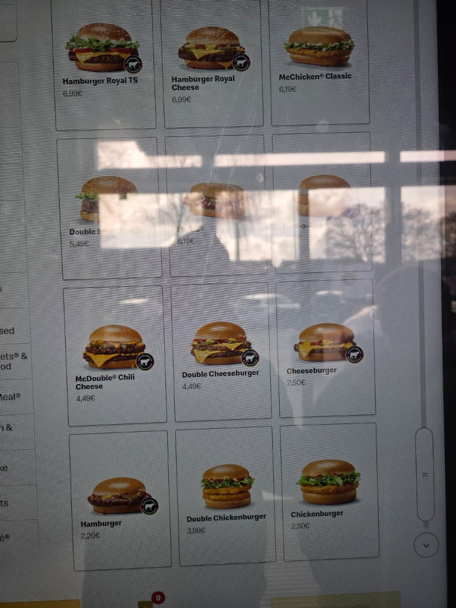 Speisekarte, McDonald's