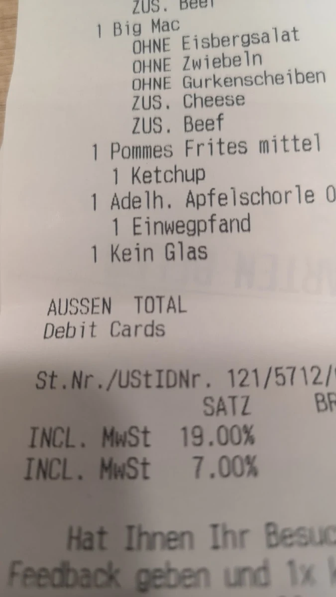 Speisekarte, McDonald's