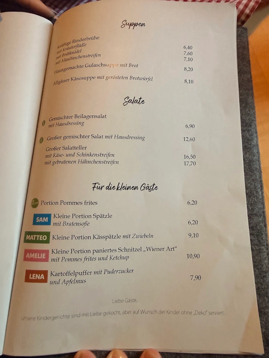 Speisekarte, Hündle Berggaststätte