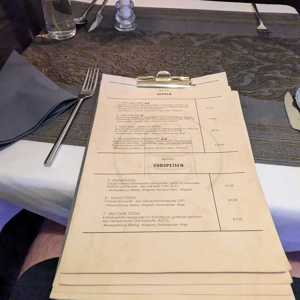 Speisekarte, Pinto-Mama Thairestaurant Stuttgart