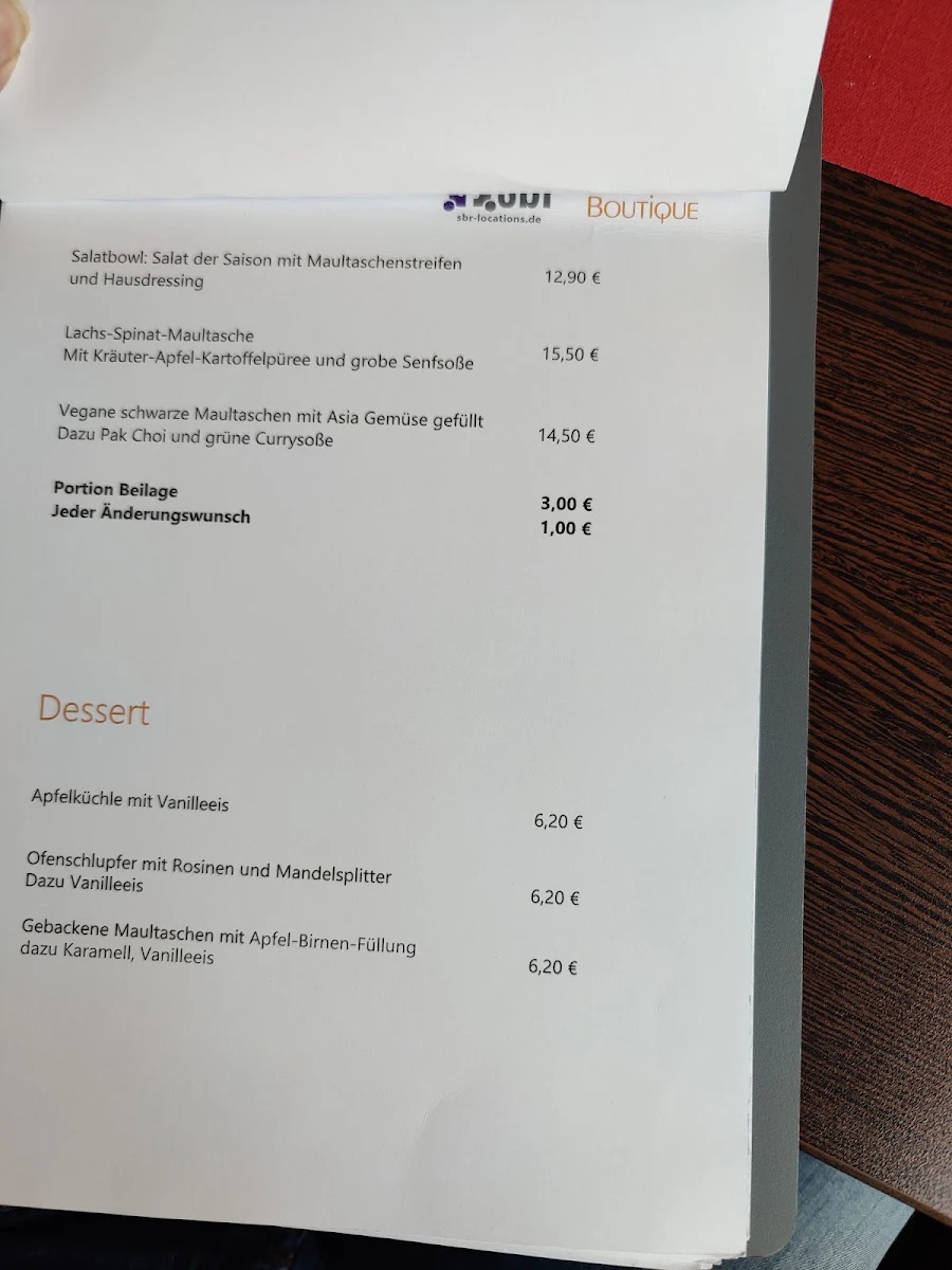 Speisekarte, Maultaschen Boutique - Restaurant