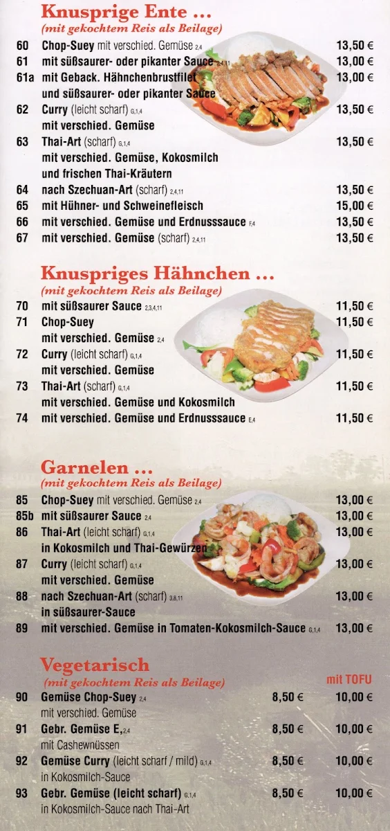 Speisekarte, Mühlen-Wok