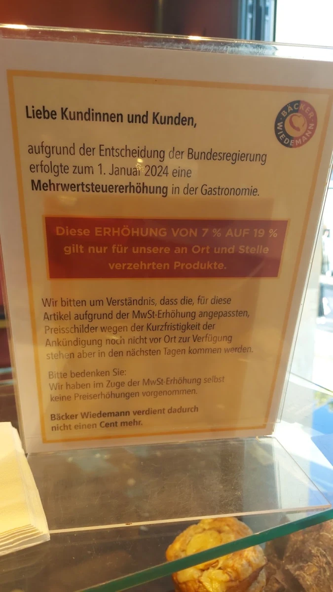 Speisekarte, Bäcker Wiedemann – Bäckerei Brandenburger Tor