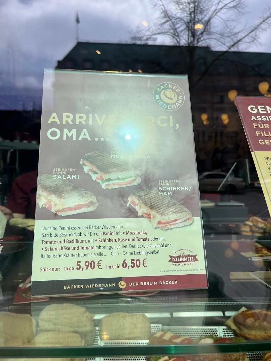 Speisekarte, Bäcker Wiedemann – Bäckerei Brandenburger Tor