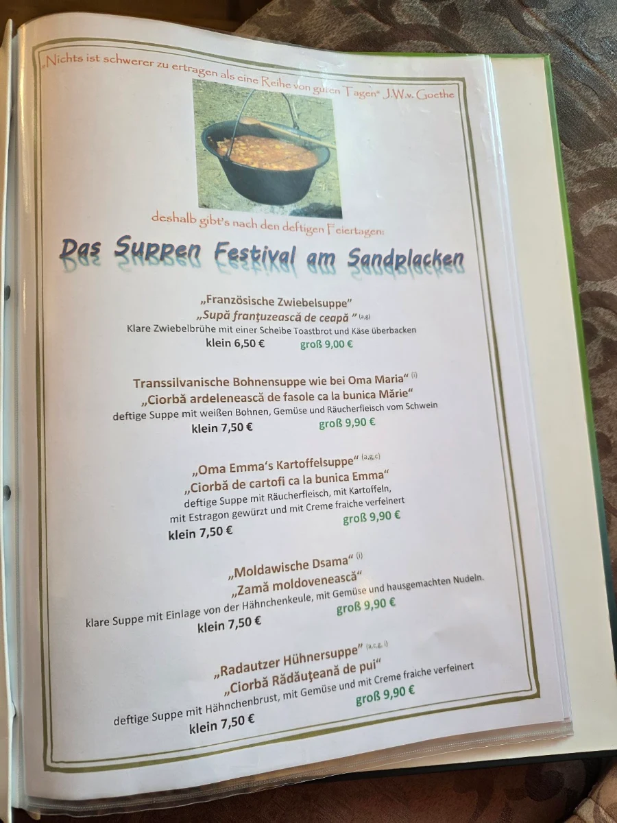 Speisekarte, Restaurant Sandplacken - Adrian Apolzan