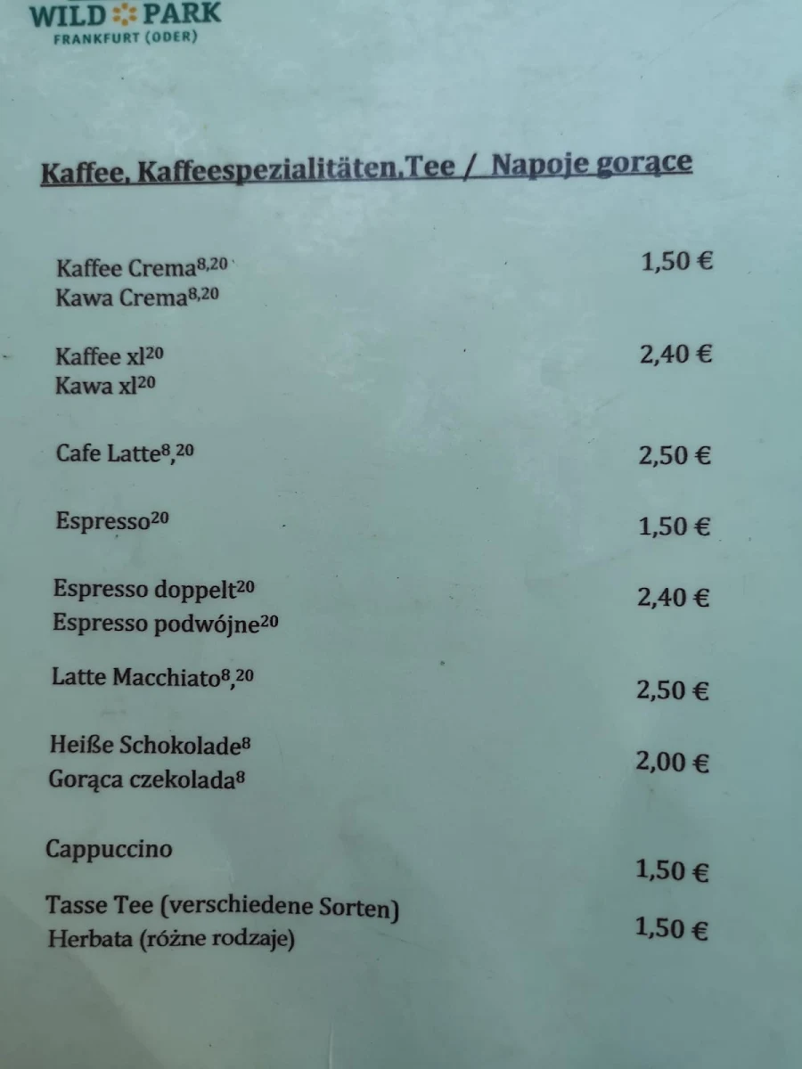 Speisekarte, Wildparkbistro Kobel