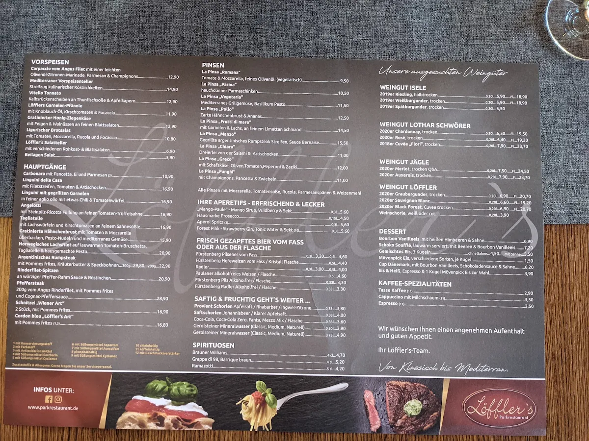 Speisekarte, Löffler`s Parkrestaurant - Angelika Löffler