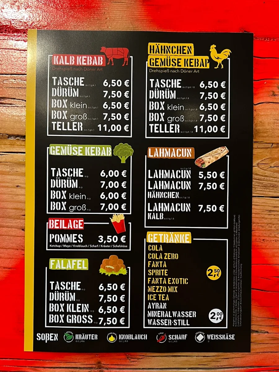 Speisekarte, The Döner Brothers Verl
