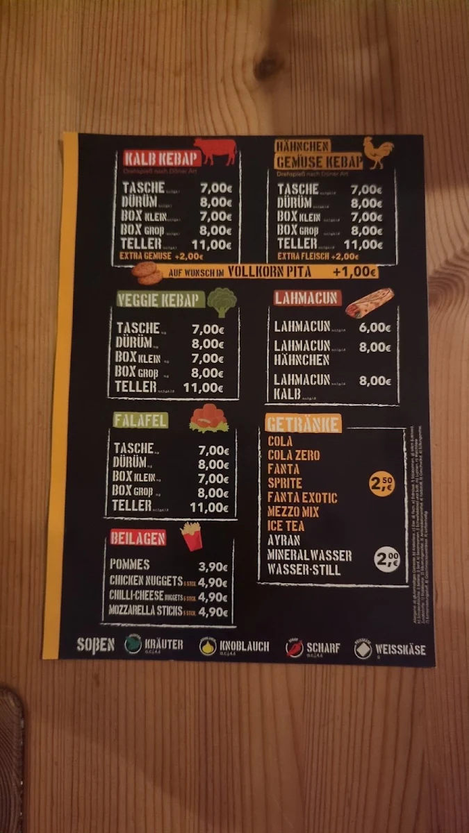 Speisekarte, The Döner Brothers Verl