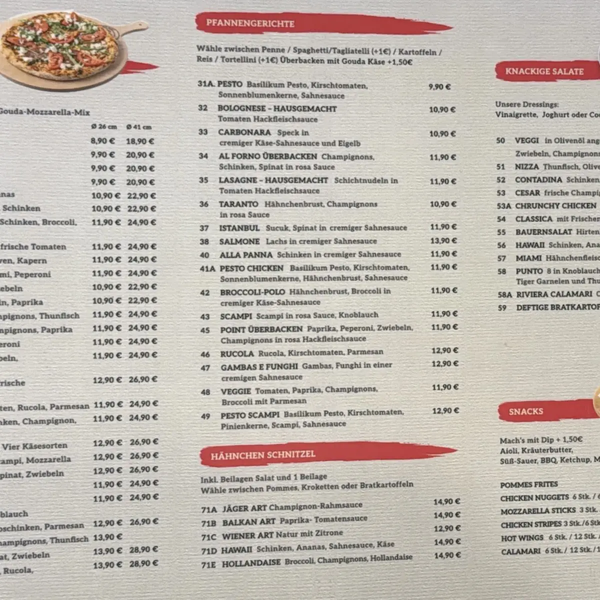 Speisekarte, PizzaPoint Heiligenhaus