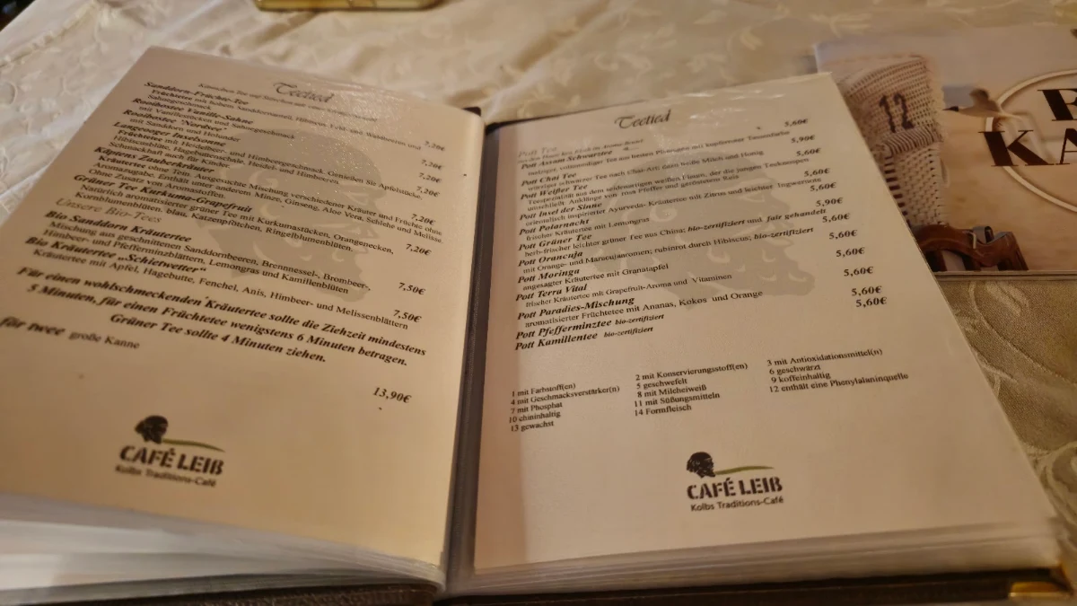 Speisekarte, Café Leiß