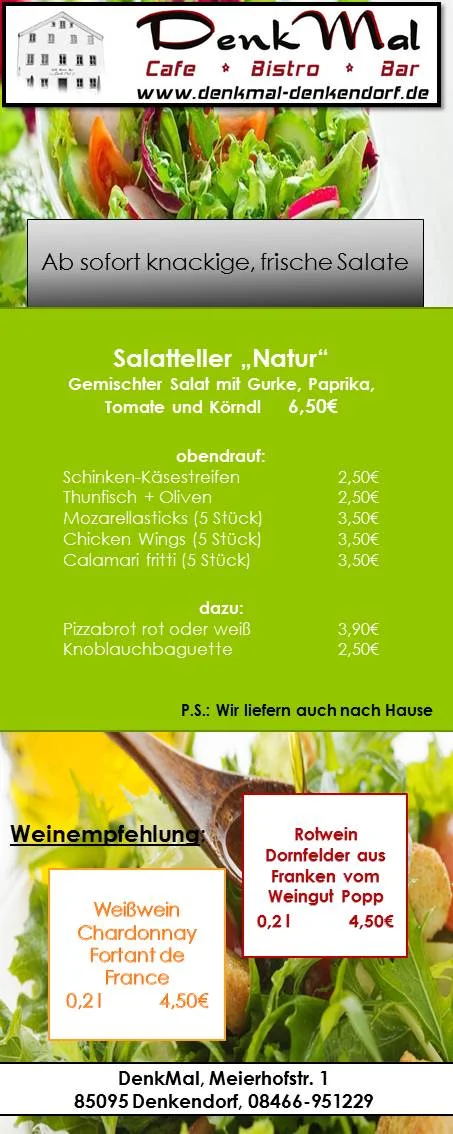 Speisekarte, DenkMal Cafe-Bistro-Bar