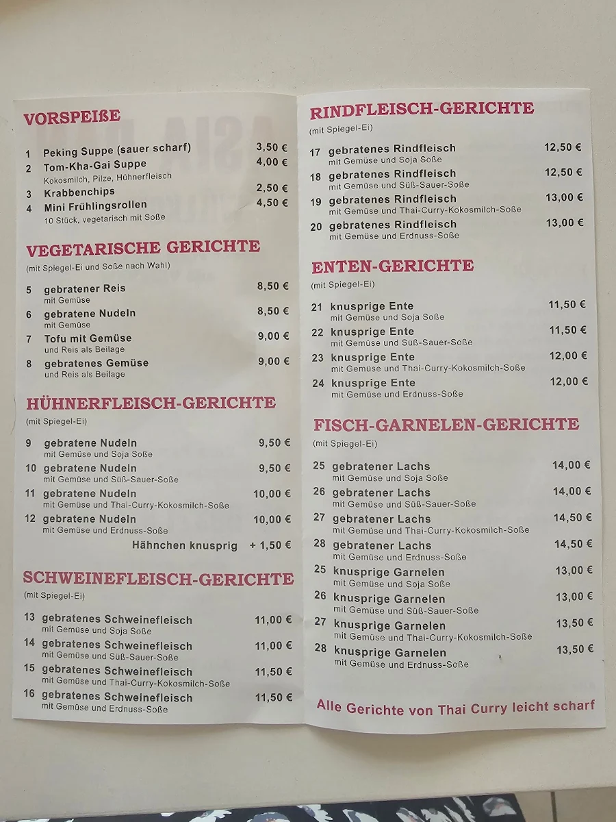 Speisekarte, ASIA-DAN