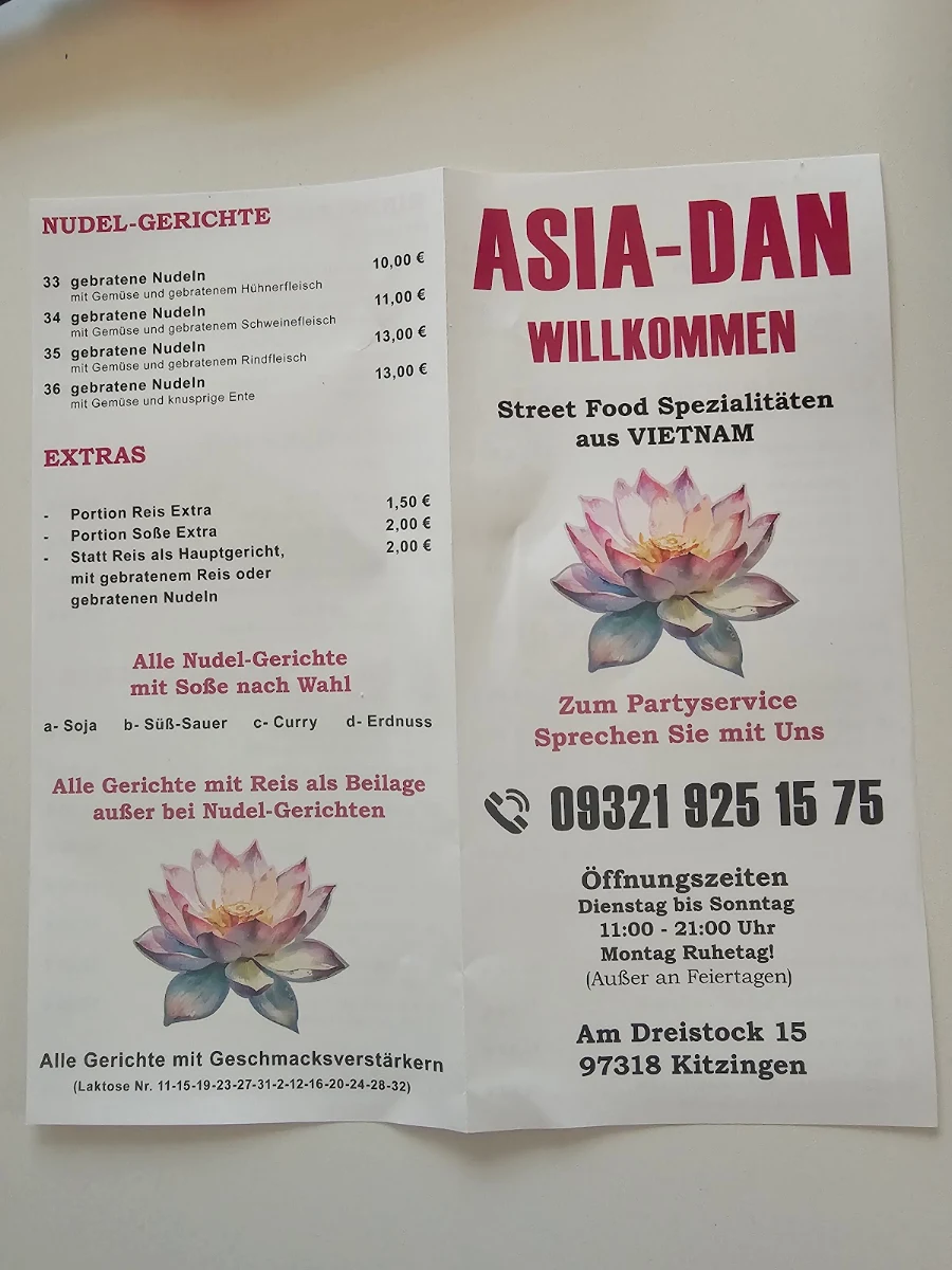 Speisekarte, ASIA-DAN