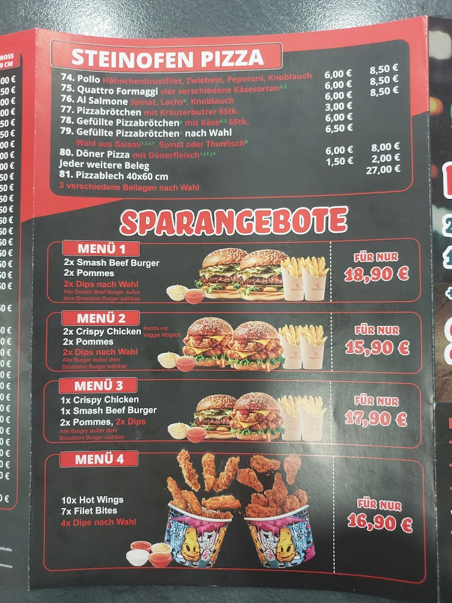 Speisekarte, Broasters Fried Chicken