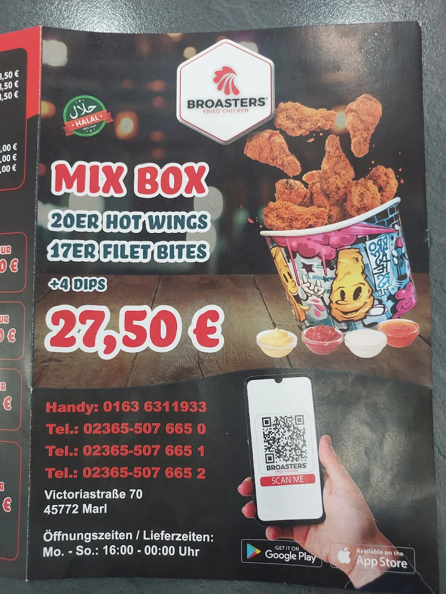 Speisekarte, Broasters Fried Chicken