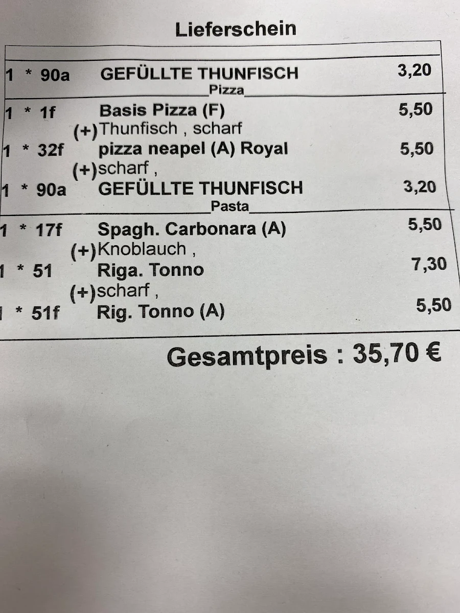 Speisekarte, Pizza Royal