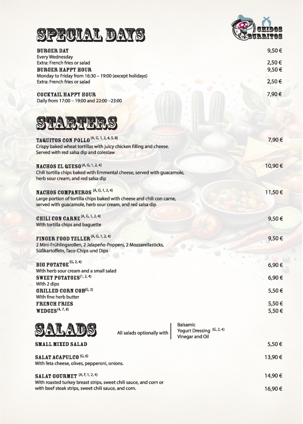 Speisekarte, Chidos Burritos