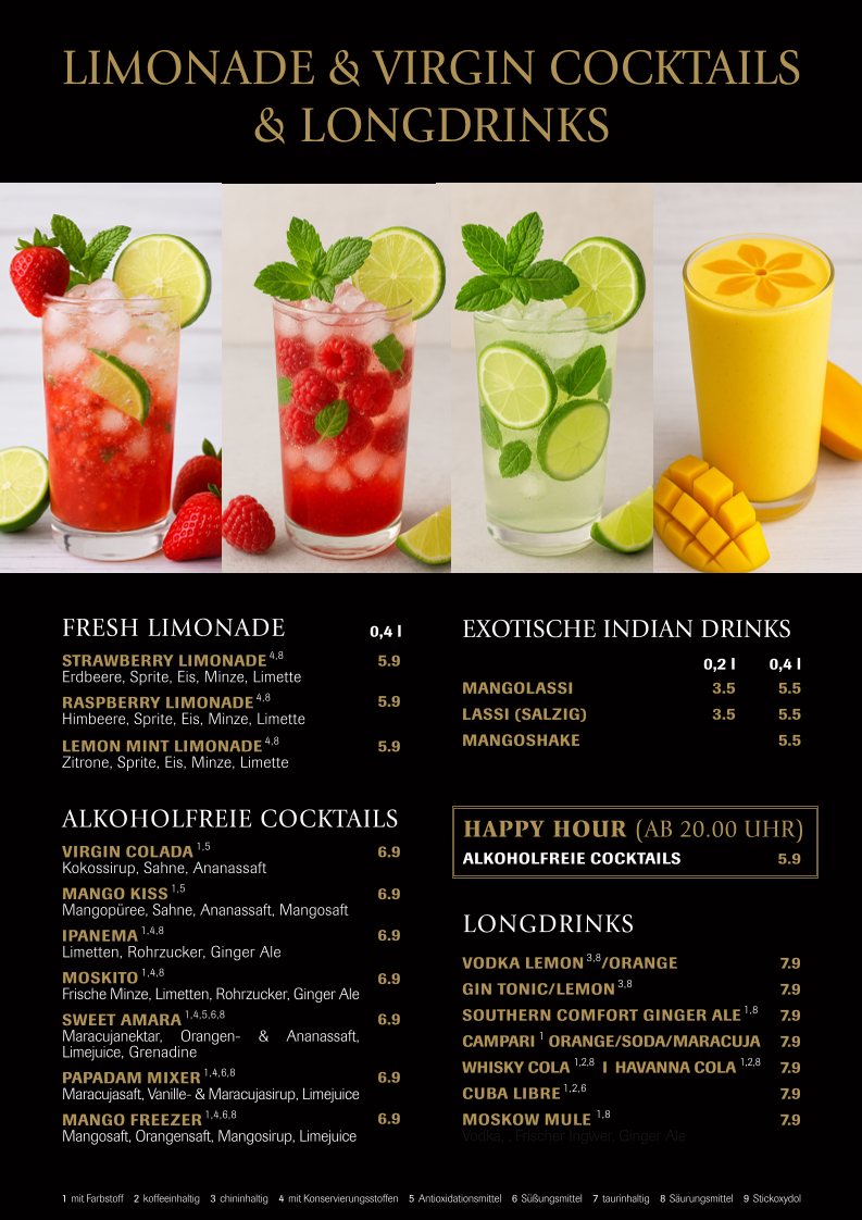 Speisekarte, Papadam Indisches Restaurant