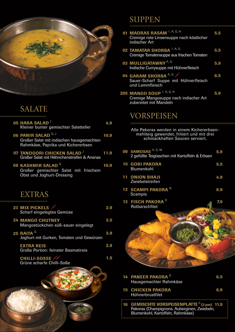 Speisekarte, Papadam Indisches Restaurant
