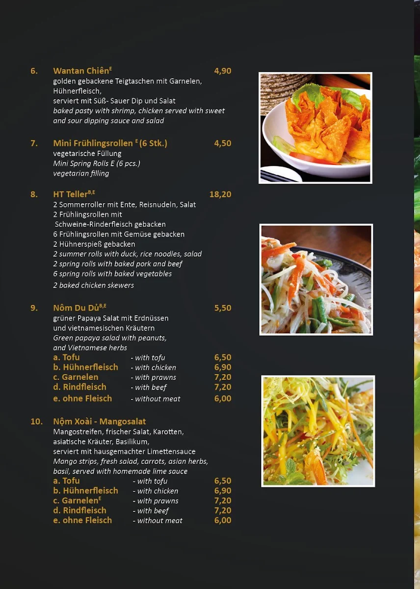 Speisekarte, HT Vietnamesische Küche