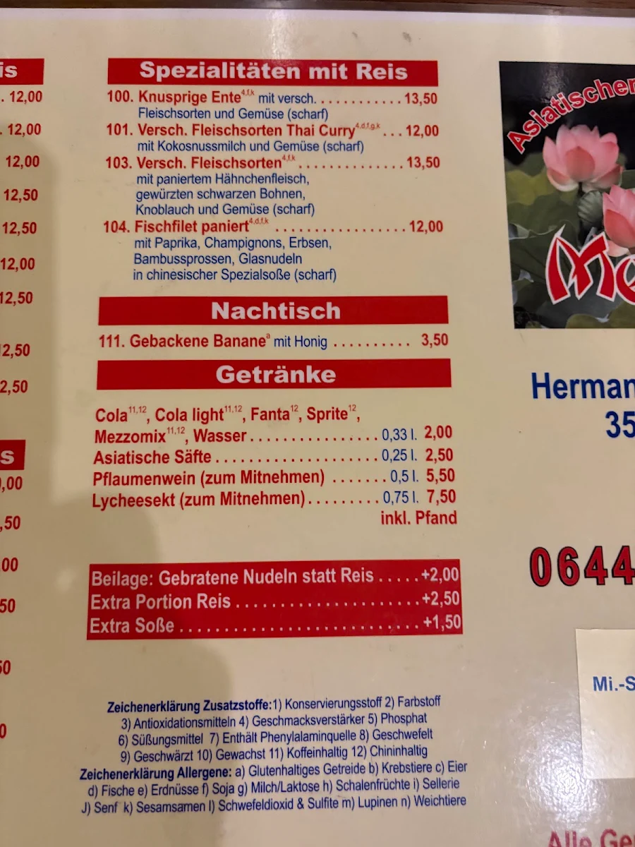 Speisekarte, Mekong - Asiatischer Schnellimbiss