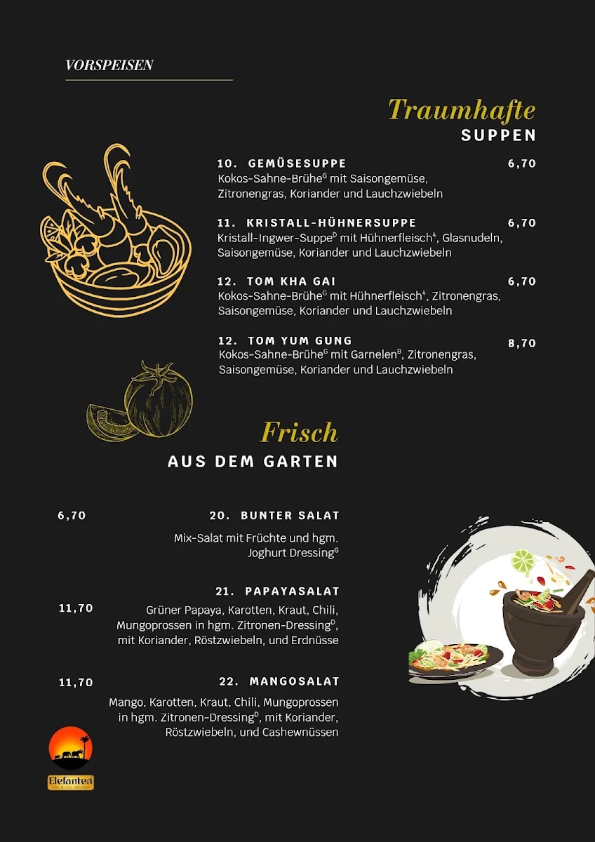Speisekarte, Restaurant Elefanten Besigheim