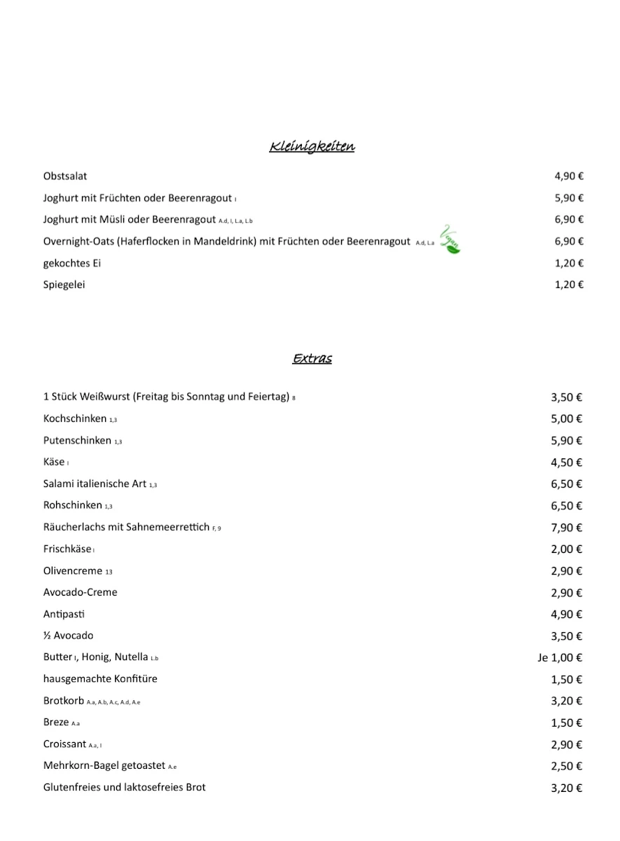 Speisekarte, Café Mainstreet