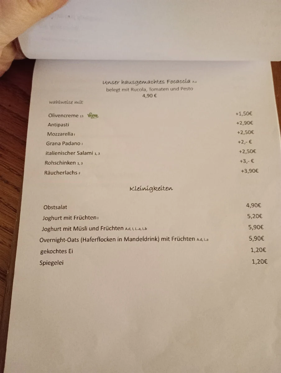 Speisekarte, Café Mainstreet