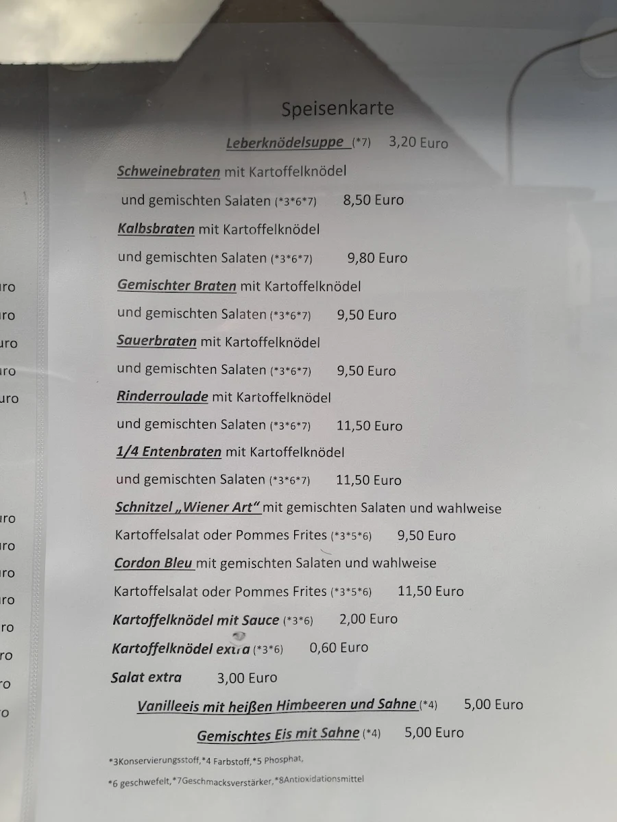 Speisekarte, Gasthof Sommer