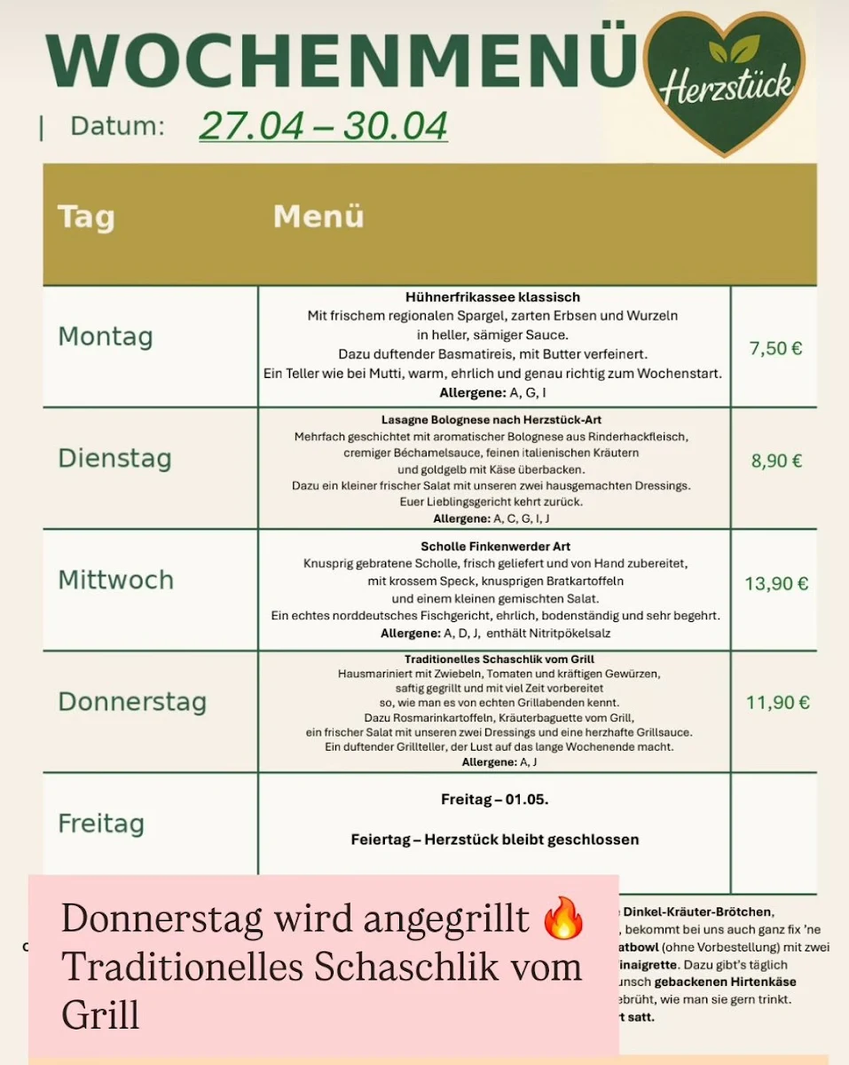 Speisekarte, Herzstück Café - Bistro