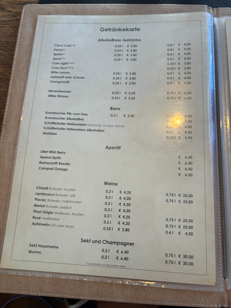 Speisekarte, Zum Schwarzen Ross