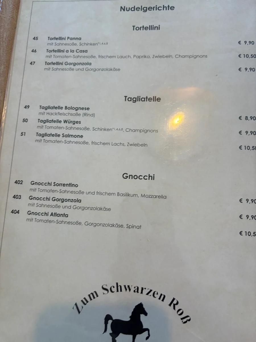 Speisekarte, Zum Schwarzen Ross