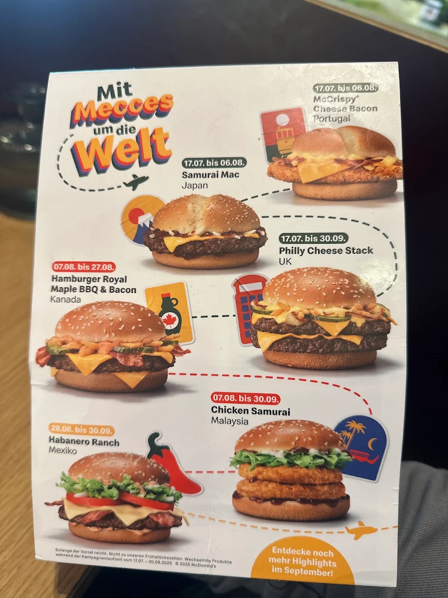 Speisekarte, McDonald's