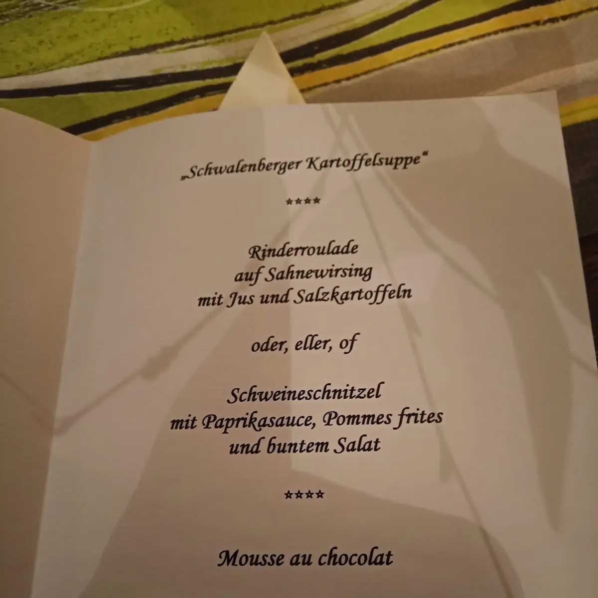Speisekarte, Schwalenberger Malkasten
