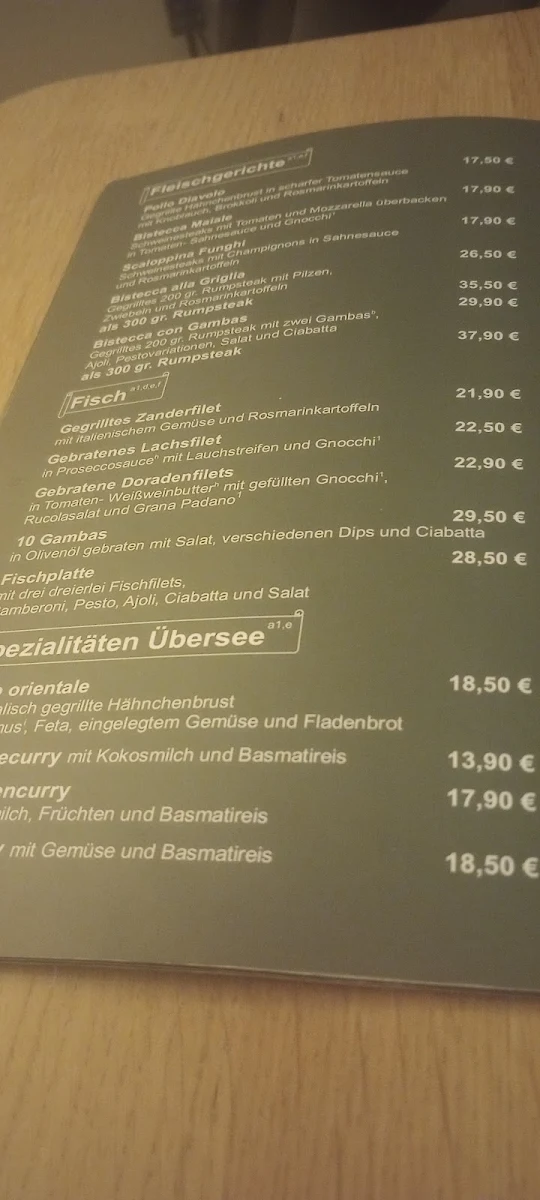 Speisekarte, Restaurant Übersee