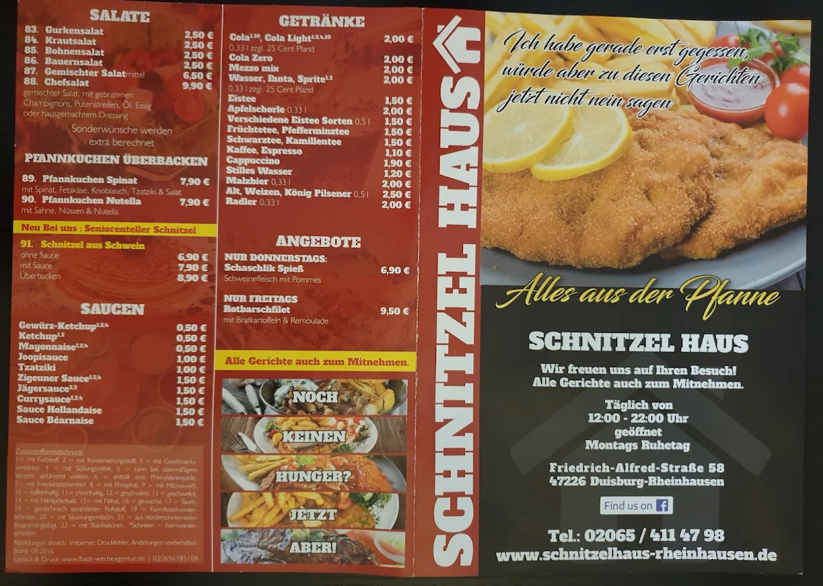 Speisekarte, Rheinhausener Schnitzelhaus