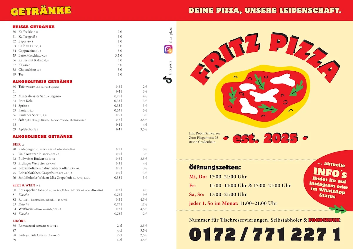 Speisekarte, FRITZ PIZZA
