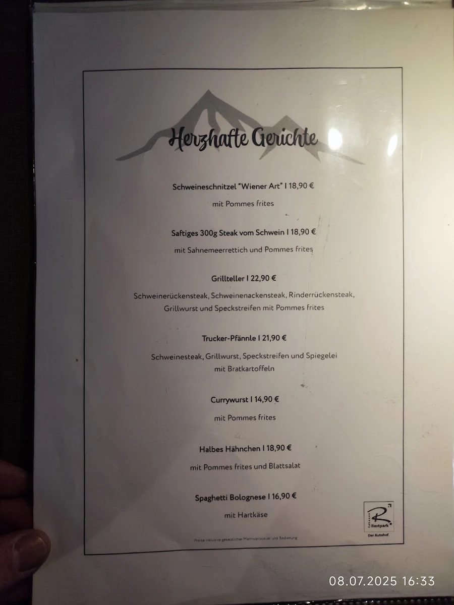 Speisekarte, Autohof Aichstetten